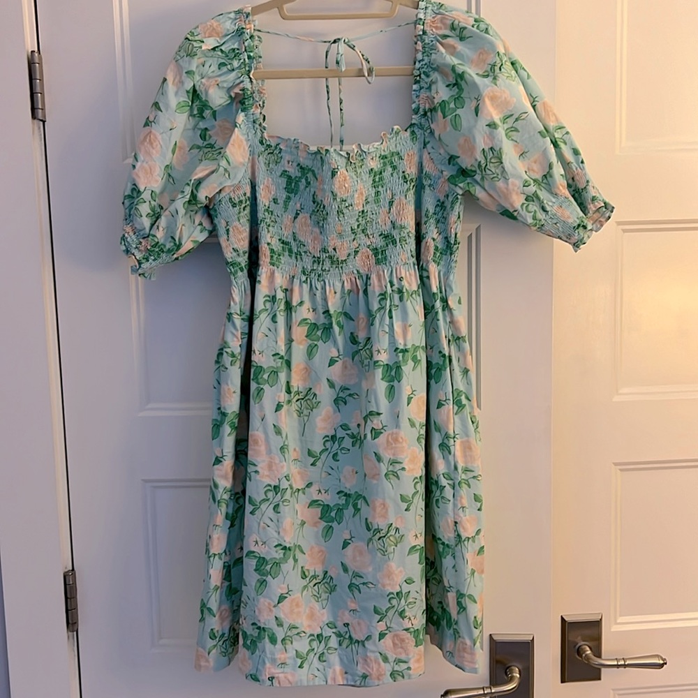 Floral Green and White Dress